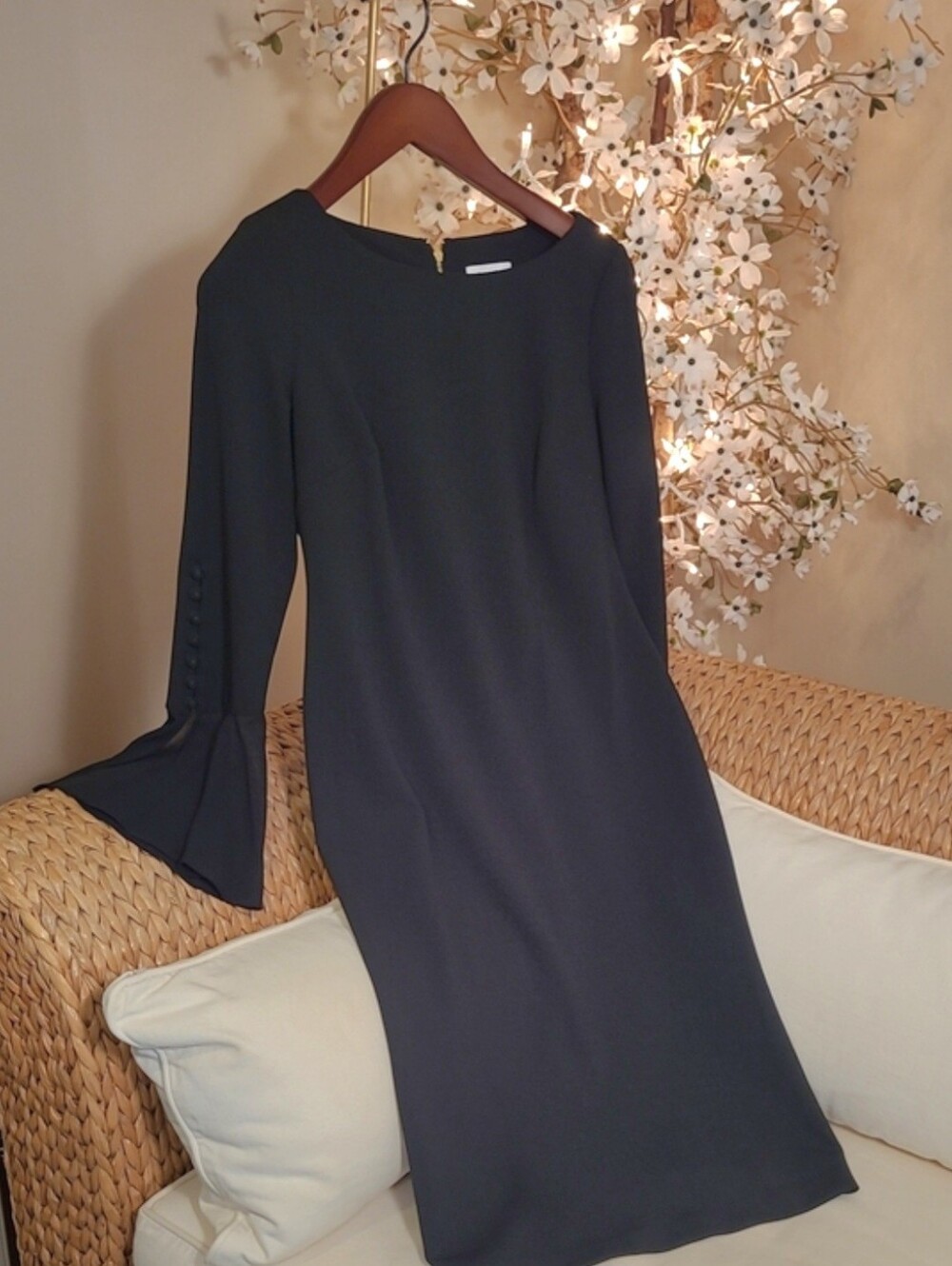 Black Calvin Klein Long Sleeve Sheath Dress